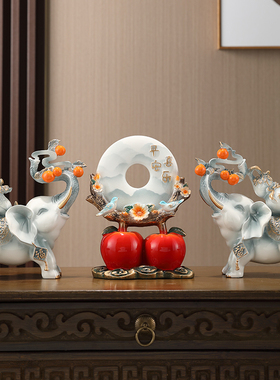 新中式复古客厅酒柜玄关电视柜z招财大象一对象摆件家居装饰品摆