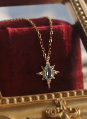 人海星芒蓝色锆石八芒星项链女轻奢复古宝石锁骨链简约高级感颈链