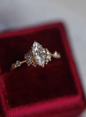 梦中婚礼马眼锆石戒指女法式复古轻奢高级感小众设计时尚百搭指环