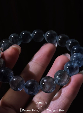 美疯！收藏级透体黑爆闪海蓝宝牛鼻孔泡泡珠手串不同光线不同的美