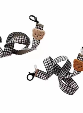 韩国文艺格子布艺硅胶防掉绳涤纶