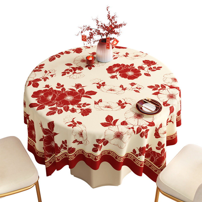 新年法式圆桌桌布防水防油免洗餐桌布2026过年氛围感红色茶几台布,淘宝优惠券,粉丝福利购,淘宝优惠卷