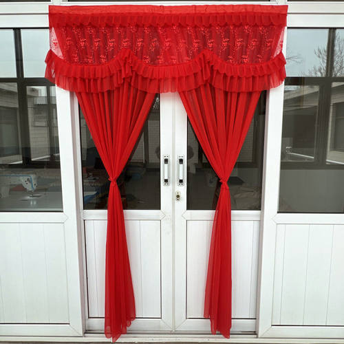 红色绣花门帘魔术贴农村结婚门帘C家用魔术贴夏季窗帘隔断布艺卧 - 图1