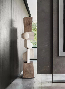 酒店样板间玄关木雕摆件落地大型抽象雕塑艺术品售V楼处楼梯口装