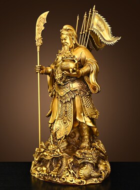 黄铜九龙关公铜像武财神摆件铜关二爷家居旺铺R乔迁开业工艺礼品