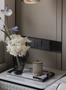 样板房客厅茶几收纳托盘装饰花瓶玄关L边柜成品花艺轻奢装饰品