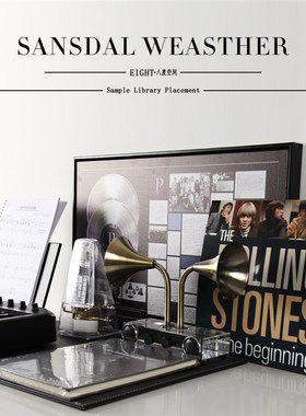 音乐主题装饰摆件道具p黑胶唱片乐谱摆件样板房书架书桌组合装饰