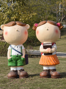 工艺品雕塑仿真人物户外花园草坪装饰学校幼儿园读V书卡通娃娃摆