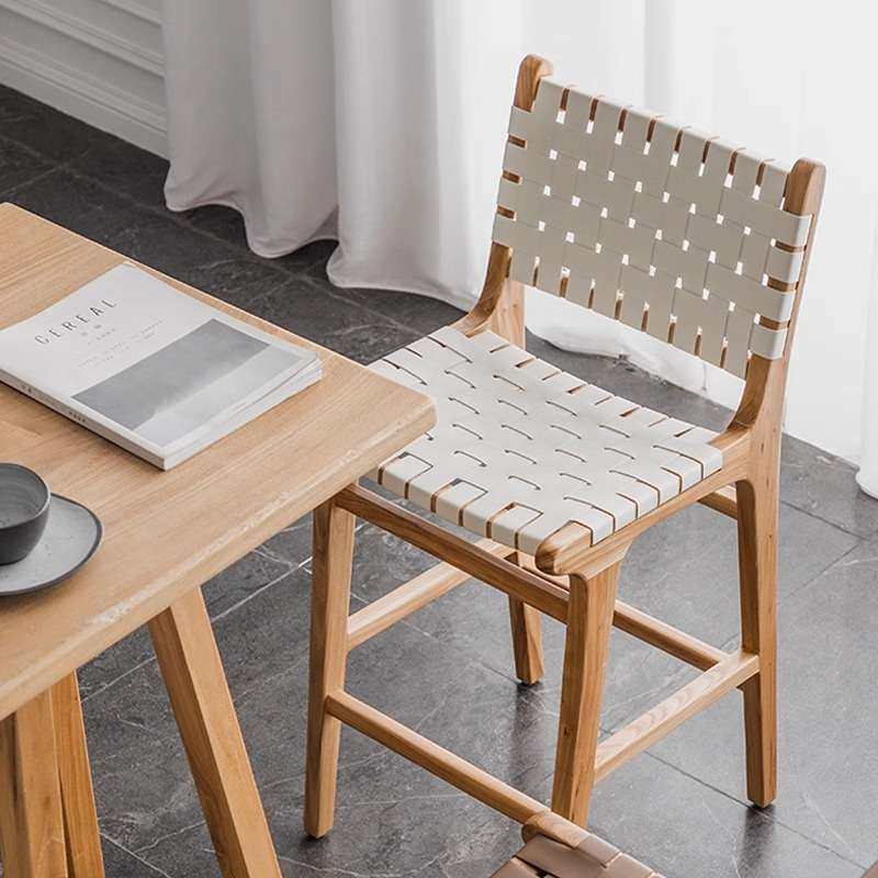 高脚吧椅实木绳编椅民宿酒吧咖啡厅家用靠背马鞍皮革吧台卡座座椅,淘宝优惠券,粉丝福利购,淘宝优惠卷