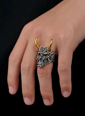 新品欧美合金面具般若戒指骷髅头双色戒指指环