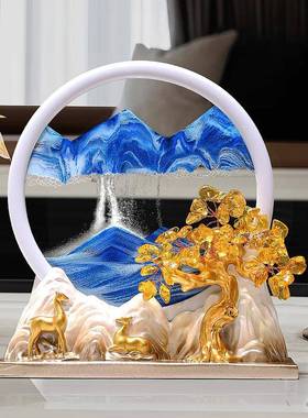 新中式招财流沙画乔迁新居礼品客厅酒柜玄关电视柜家居装饰品摆件