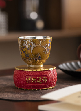 新中式国风圆形鼓摆件桌面工艺品文玩茶宠底座杯垫茶托盖置增高台