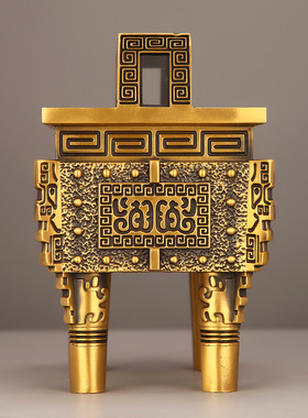 纯铜财富鼎铜鼎摆件香炉聚双龙鼎方财富宝鼎家居店铺公司开业礼品