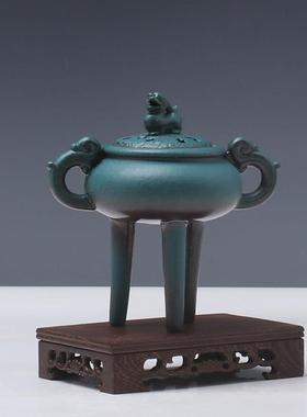 中式现代陶瓷盘薰香炉摆件镂空高脚三足桌面禅意软装书房书桌装饰