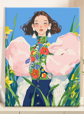 速发绘系戛纳数字油画丙烯填充手花插画治愈园减压油彩涂色画
