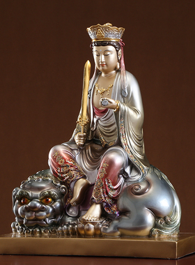 速发贤殊文雕普铜菩萨佛像家用供奉智慧文殊菩萨华严三圣桌面摆件