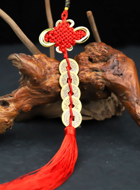 纯铜真品五帝钱古币门对门铜葫芦压门槛进门桃木V葫芦中国结挂件