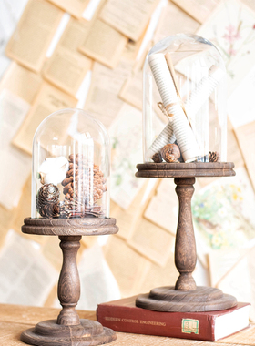 Jk慕空间 美式l欧式复古高脚玻璃罩样板间装饰 玄关餐厅摆件