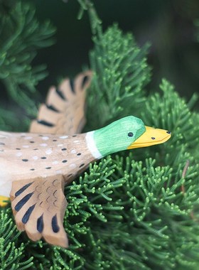 鹿妖商店 自由鸭 救赎鸭 绿头x鸭木雕 木鸭子 纯手工雕刻 实木摆