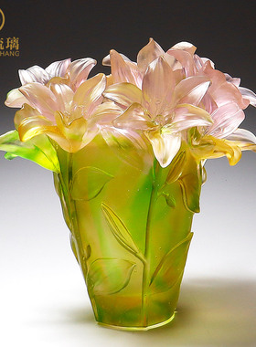 琉璃艺术品百合花l花瓶摆件客厅插花玄关餐桌轻奢装饰品搬新家礼