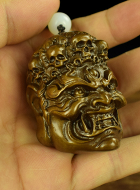 铜实心不动明王佛头把件男女x随身把玩不动尊菩萨大黑天财神医神