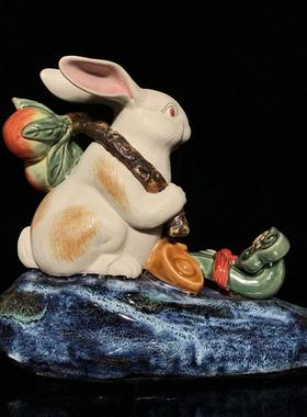 石湾公仔陶瓷兔子摆件家居装饰客厅新中式小白兔摆设兔年春节送礼