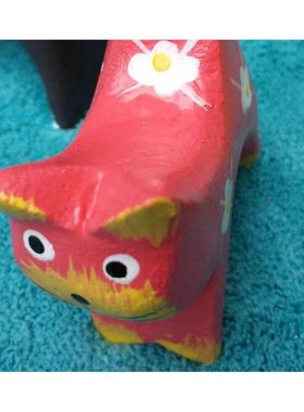 欧式画风纯手工木制磨竖尾小猫6件套家庭桌面饰品儿童房装饰