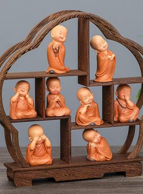 新中式禅意博古架摆件套装古风小和尚桌面玄关装饰吉祥物乔迁送礼