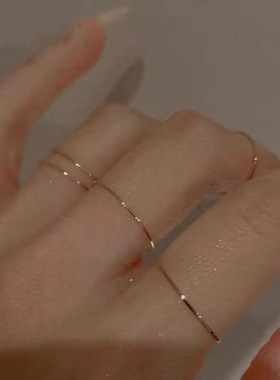 小红书同款金色不掉色极细素圈简约光面女关节戒指冷淡风学生尾戒