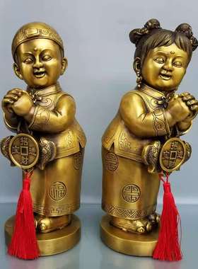 速发纯铜金童玉摆件龙男童送财童子童佛婚家居桌面装饰结像礼品
