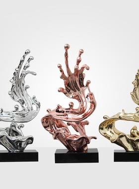 树脂工品家居艺饰品艺术摆件抽R1086浪雕塑玄关酒店走廊摆象饰装