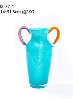 创意中古风双耳色玻璃花瓶鲜花干花台家面电店视柜软装居酒BX88-3