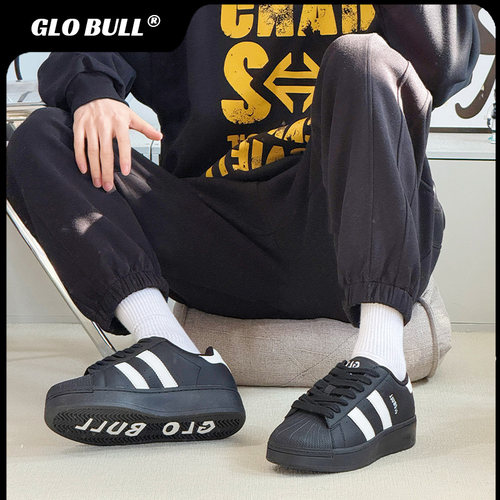 GLO BULL春季新款软底轻便板鞋黑色运动休闲鞋男款厚底增高潮鞋男 - 图2