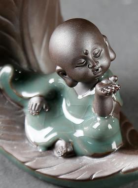 创意中式禅意陶瓷工艺品摆件 家居书房书桌装饰品 小和尚橱窗装饰