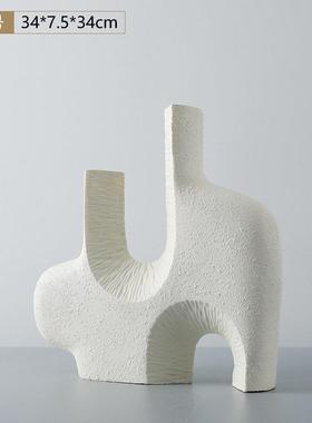 侘寂风软装摆件北欧现代简约样板房抽象艺术米黄客厅树脂家居花瓶