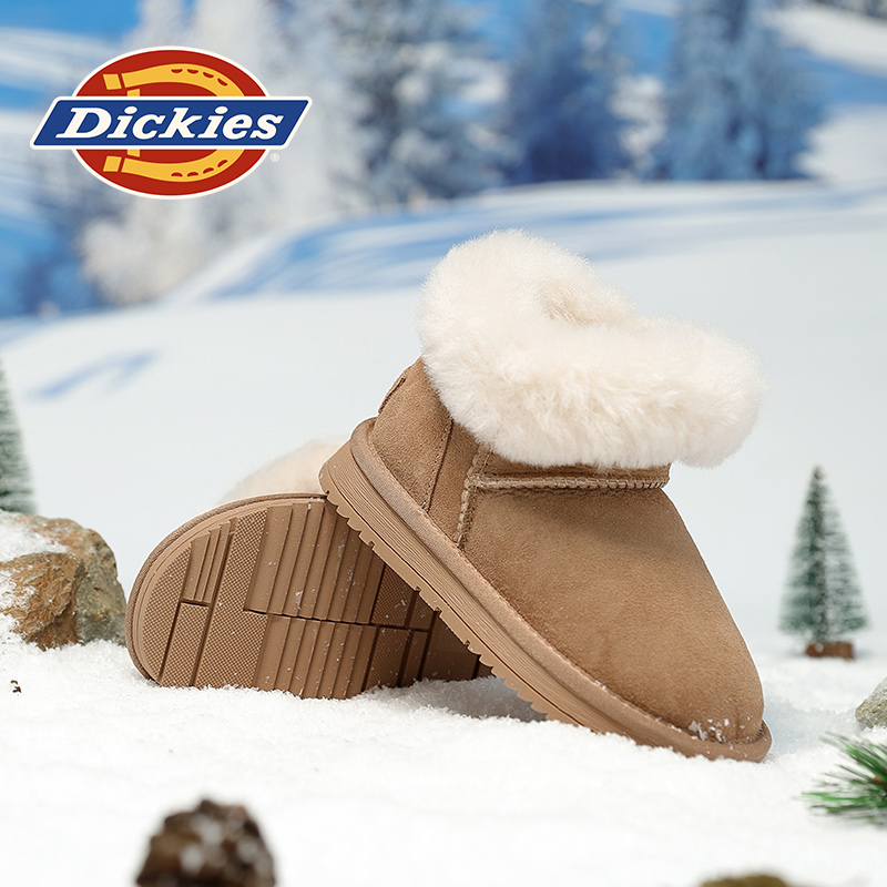 Dickies儿童雪地靴女童冬季新款羊皮毛一体男童保暖棉靴抗寒女靴