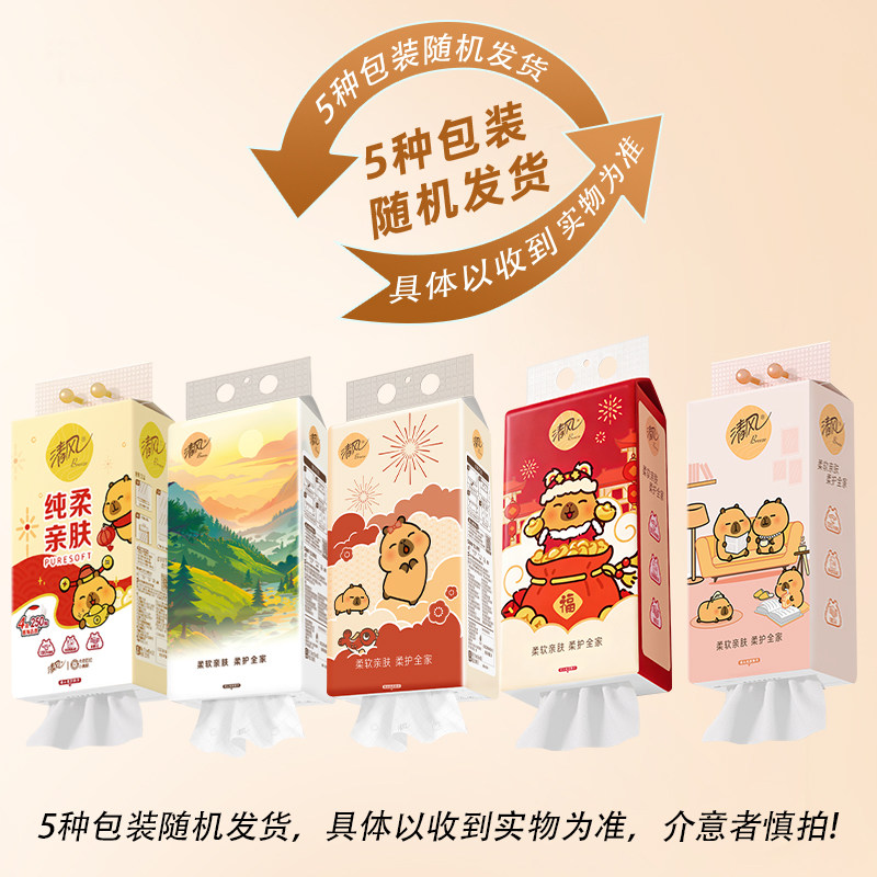 清风卡皮巴拉抽纸悬挂式挂抽6提6000张实惠装家用厕纸卫生纸抽
