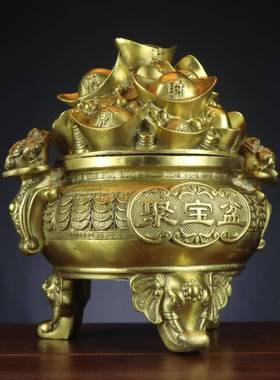 0117宝杨铜记铜聚宝盆元宝宝聚金盆蟾如意金钱聚盆