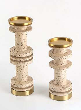 轻奢欧式蜡烛台复装石饰FKZ品摆餐件样板间民宿厅中古古风仿洞工