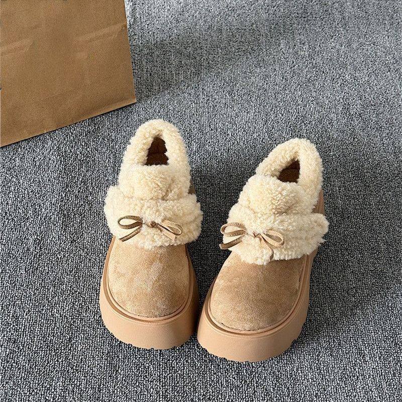 2026冬新款小个子增高蝴蝶结棉鞋加绒保暖毛绒雪地厚底全包勃肯鞋,淘宝优惠券,粉丝福利购,淘宝优惠卷