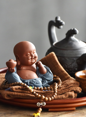 速发弥砂紫勒佛大肚笑佛佛像车号中式客厅玄关招财装饰工艺品小载