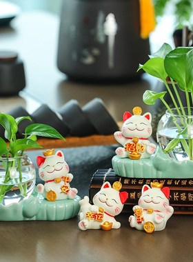 速发室财猫桌面摆件办公招装饰品可爱工培水位花客厅萌趣解压礼物