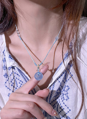 天然海蓝宝水晶吊坠平安扣