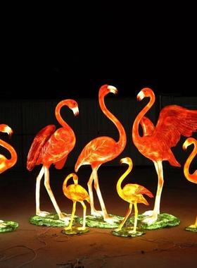 玻璃钢模拟动物夜光火烈鸟雕塑摆件户外大灯夜景景区售楼处装饰