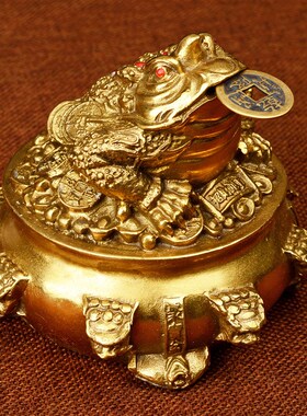 速发铜金蟾招财摆件三礼蟾金大号蜍蝉聚宝盆家居酒柜摆件开业脚品