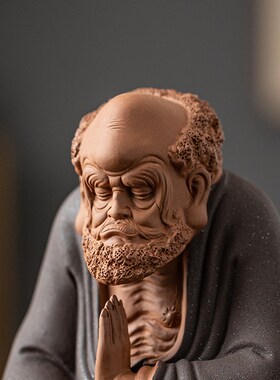 速发中式禅意摆件陶工人物瓷艺品茶室古台博茶架茶桌面装饰品