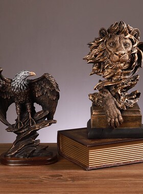 速发金色雄狮子雕像客厅高柜装饰品摆件轻奢酒档办感室桌面高级公
