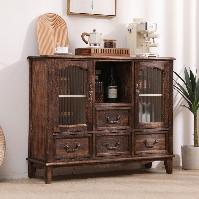 中式实木餐边柜家用玄q关客厅储物柜收纳大容量复古藤编酒柜茶水,淘宝优惠券,粉丝福利购,淘宝优惠卷