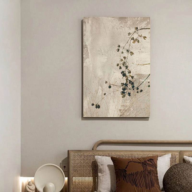 原创侘寂植物挂画民宿卧室客厅玄关沙发背景墙壁画酒店素雅装饰画 - 图1