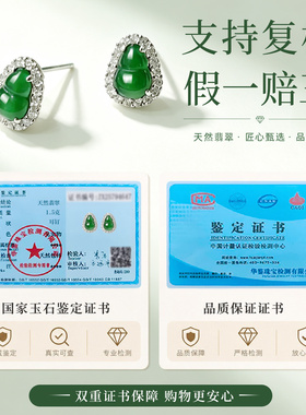 天然翡翠纯银耳钉2026新款高级感玉石国风葫芦绿色耳饰设计感小众
